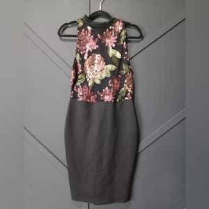 Floral sequence mesh bodycon dress